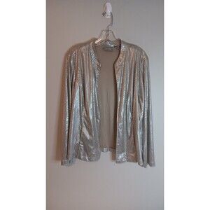 Chicos Silver Metallic Snake Skin Lightweight Jacket Sz 3 Womens Large
